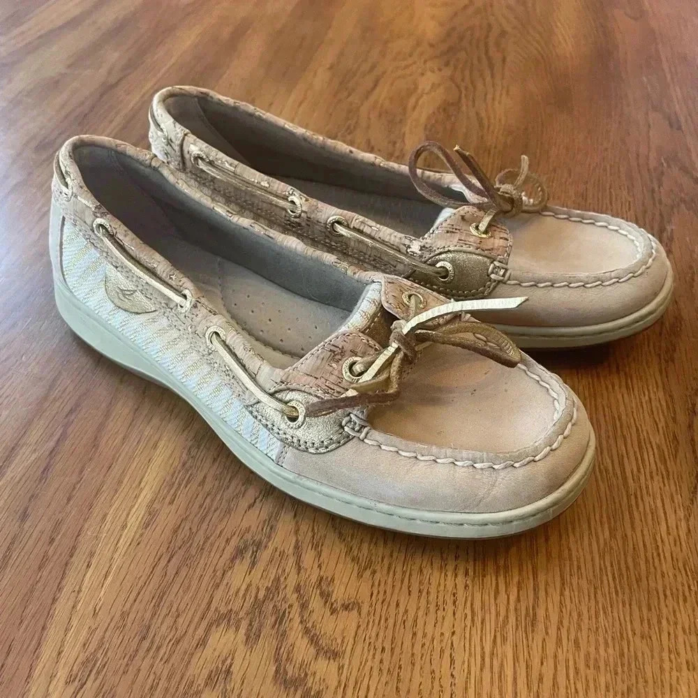 SPERRY Topsider Cork Gold Boat Shoes Size 8 Women’s EUC! #85